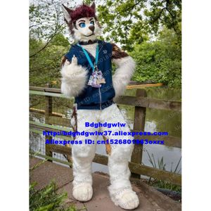 Mascot Costumes Long Fur Furry Brown White Wolf Husky Dog Fox Fursuit Mascot Costume Adult Cartoon Character Farewell Party Group Photo Zx2892