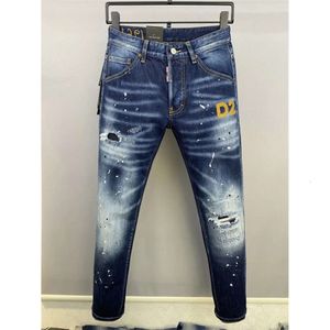 Designer Classic Men's Jeans Knight Boy Jeans Style Slim Stretch Stone Wash Process Ripped Jeans Asian Storlek 28-38 392