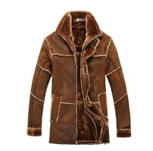Outono inverno estilo nórdico quente men039s roupas homem jaqueta de couro com pele vintage longo camurça casaco casaco a nova chegada33647026299386