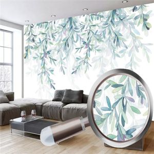 3d mural papel de parede pequeno fresco pintado à mão aquarela folhas verdes nórdico minimalista sala estar quarto cozinha decoração casa wallp185j