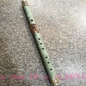 Kolekcja China Folk Jade Flute Copper Rzeźbia Dragon posągi Udekoruj stare jade236d