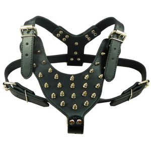 Big Dog Harness with Rivet Sturdy Abrasion Resistant Pet Leather Harnesses Retractable Dog Leash All Seasons249d