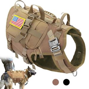 Tactical Dog Harness No Pull Pet K9 Harness Vest för medelstora stora hundar Träning vandringsmollhund med påsar287h