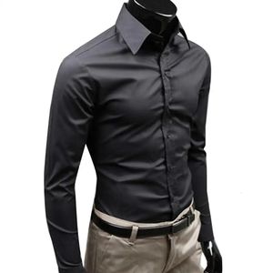 أفضل قميص نبيل القميص البري أعلى M5XL Slim Cotton Plus Size Shirt Mens Pure Color Long Sleeve Design Design Shirt 240312