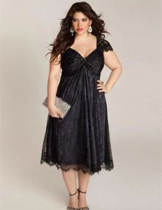 2024 New Tea Length Black Plus Size Mother of the Bride Dress Short Sleeve V Neck Empire Waist Women Formal Gowns Custom Made