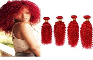 Birght Red Brazilian Deep Wave Weaves Human Hair Bundles Red Color Virgin Hair Extensions Pure Red Deep Wave Curly Human Hair 4Bun6363934