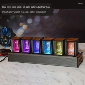 Relógios de mesa led relógio parede design moderno acessórios decoração para sala estar relógio eletrônico nixie quarto digital diy220u