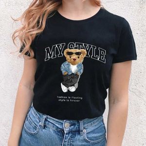 Koszulka damska Yryt New Summer Womens Crewneck swobodnie luźne letnie koszulka krótkiego sanka fe mój styl niedźwiedź nadruk duży rozmiar Tide L24312