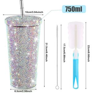 Creative Bling Rhinestone Skinny Tumbler Straw Cups Drinking Bottle Insulation Car Mugs Coffee Cup Tea Water Bottle Women Gift