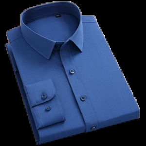Мужская мода из бамбукового волокна, однотонные классические рубашки без кармана с длинным рукавом, стандартная деловая повседневная эластичная офисная рубашка 240312