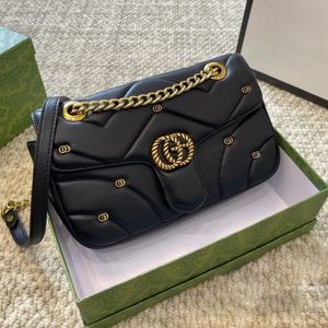 Lüks tasarımcı Marmont Crossbody Bag Kadınlar Altın Zincir Omuz Çantaları Siyah Deri Dalga Çizgi Çizgi Flip Cüzdan