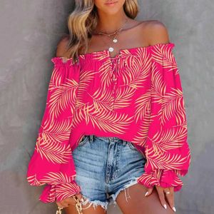 Women's Blouses Shirts Tie-up Collar Women Blouse Colorful Print Off Shoulder Blouse Soft Breathable Stylish Womens Top for Prom Vacation More OffL24312