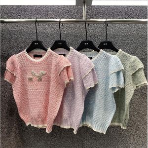 2024 Summer New Letter Sequin Round Neck Knitwear Women's Short Sleeves