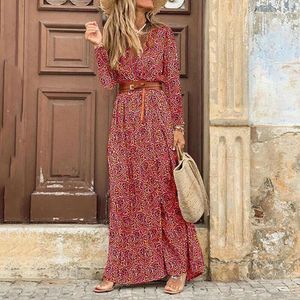 Lång klänning för kvinnor 2023 Autumn Beach Bohemian Dresses Casual Vestido Robe Female Clothing Y2K Floral kjol Elegant Maxi 240308