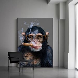Scimmia che fuma poster Gorilla immagini di arte della parete per soggiorno stampe di animali pittura moderna su tela decorazioni per la casa pittura murale259S