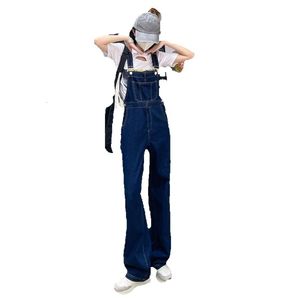 Li She # Summer Age Reducing For Women's Korean Edition Tall And Small Students Versatile Deep Blue Denim Strap Pants Jeans