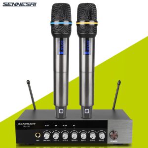 Microfones UHF Dual Channel Microfone portátil sem fio EasytoUse Karaoke Microfone Bluetooth para festas familiares pequenas atividades