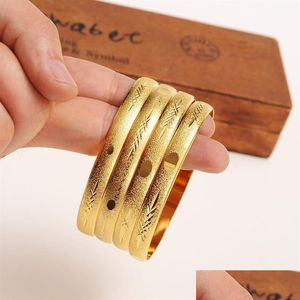 Bangle 4 Pieces Box Whole Fashion Wedding Bangle Jewelry 14k Gul Solid Gold GF Filled Dubai Armband Women Africa Arab Items2335 D OTKXG