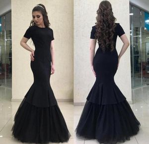 Arabic Black Short Sleeve Mermaid Evening Dresses ONeck Long Evening Party Gowns Tulle Skirt African Prom Dresses1962342