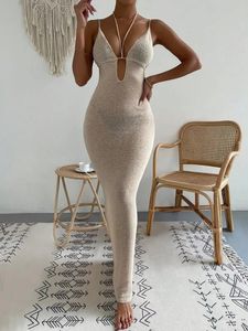 2024 Hot Style Women's Dresses Pure Desire Sexy Hollow Binding Halter Spaghetti Strap Splicing Dress long Girl Skirt