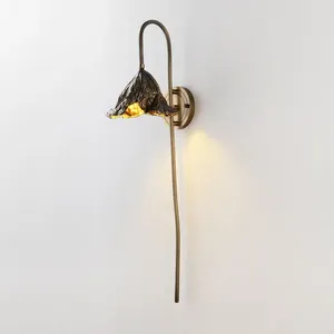 벽 램프 중국 구리 로터스 잎 장식 디자이너 거실 통로 LED