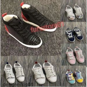 2023 New Kids 디자이너 Red Bottoms Casual Shoes Loafere Rivets Low Studed Kid Designers 신발 어린이 패션 바닥 트레이너 EUR 25-34'G