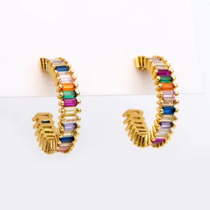 Studörhängen 4st Colorful CZ PAVED Earring Studs 19mm Gold Plated Brass Ear Posts For Jewelry Making Findings DIY (GB-1382)