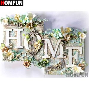 Homfun Full Square Round Drill 5D DIY Diamond Målning Blomma Text 3D Brodery Cross Stitch Home Decor A19605 210608265i