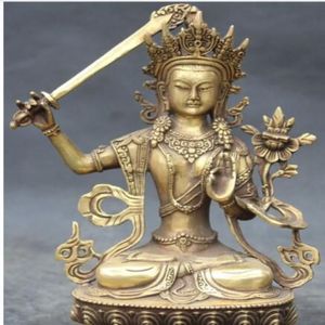 WBY --- 607 9 Budismo Chinês Escultura em Bronze Manjushri Deusa de Buda Segurar Espada Estátua224S