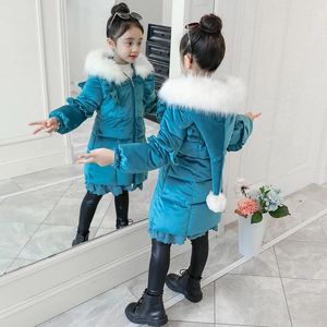 ダウンコートガールズレースコットンパッド入り服冬の子供のゴールデンベルベットかわいい帽子ゆが