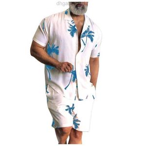 Summer Hawaje Trend Zestawy drukowania mężczyzn szorty koszuli Ubrania ścieżki Casual Palm Tree Floral Beach Suit z krótkim rękawem