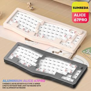 Sumreda Alice67アルミニウムカスタムメカニカルキーボードキット人間工学的ワイヤレスBluetoothゲーム有線RGBスワップ240309