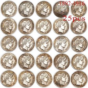 25 peças eua cópia moeda 1892-1916 barber dime diferentes anos cobre chapeamento moedas de prata conjunto309h