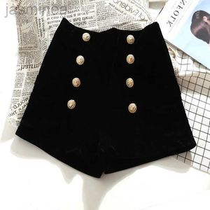 Women's Shorts MUMUZI spring and velvet shorts waist all match buttons black short trousers loose 2xl bottom hot shorts ldd240312