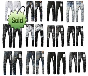 Designer jeans för herrbyxor lila jeans lila jeans Anpassa trender nödställda svart rippade cyklist smala fit mans staplade jeans män baggy jeans hål