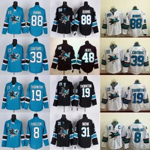 Benutzerdefinierte Hockey-Trikots für Männer und Frauen, junge San Jose''Sharks''8 Joe Pavelski 9 Evander Kane 19 Joe Thornton 39 Logan Couture 88 Brent Burns Hockey-Trikots