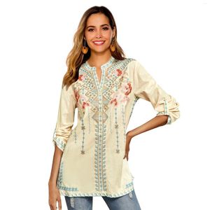 Women's Blouses Eaeovni Embroidered Tops Long Sleeve Mexican Boho Peasant Casual Loose Tunics Fall Blouse Shirts For Women