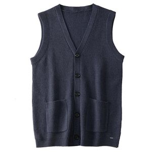 Herren-Pulloverweste mit V-Ausschnitt, ärmellose Strickjacke, solide, verdickte Thermomantel-Strickweste 240312