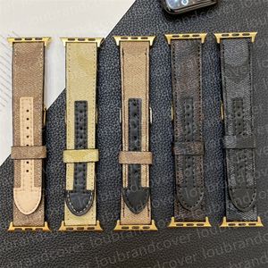 Designer Apple Watch Band Smart Straps For Apple Watch Series 9 8 3 4 5 6 7 SE Ultra Bands 38mm 42mm 40mm 45mm 44mm 49mm Luxury Gold Connector Splicing Leather Watchband