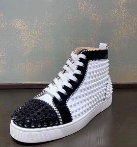 Christian Louboutin CL louboutine Вы  Loubiton kırmızı tabanlı Christiane Tam Çivili Yüksek Üst Sneaker Tabanlar Daireler Erkek Ayakkabı Spor Sabah Sportif Çiviler Patent Deri Vau