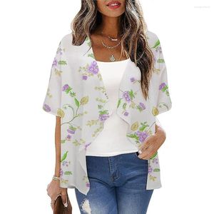 Kimono estivo a mezza manica da bagno da donna, cardigan stampato con motivo floreale piccolo casual, versione ampia del top da spiaggia