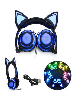 BKTP 2019 Cat Ear headphones LED Ear headphone cat earphone Flashing Glowing Headset Gaming Earphones for Adult and Children8954439