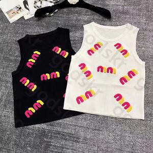 Färgade broderier stickade väst kvinnor stilfull besättning hals ärmlös stickad sommar sommar tunna tank tops