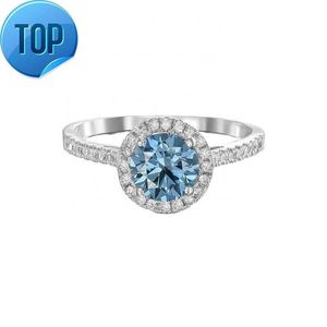 1.50 Carat Fancy Vivid Blue VS2 Lab Grown Diamond Round Color Diamond Ring in 14k White Gold