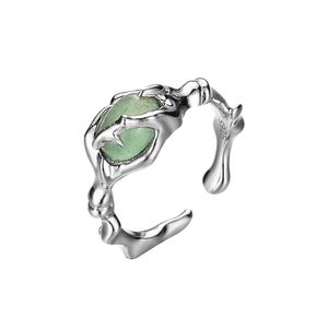 Women'S Ring Colorless S925 Pure Silver Green Jade Bamboo Joint Ring Fashion Jewelry