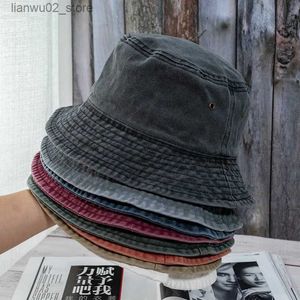 Hüte mit breiter Krempe Neuer Unisex-Eimerhut Modisches gewaschenes Denim-Stoffdesign Herren Panama Damen Sommer Outdoor Freizeit Sonnenschirm Regenschirm Fischer Q240312