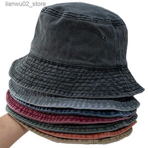 Breite Krempe Hüte Eimer Waschen Denim Eimer Kappe Damen Fischer Unisex Bob Hut Hip-Hop Goros Herren Panama winddicht Q240311