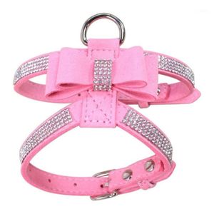 Bling rhinestone Pet Puppy Dog Harness Velvet & Leather Leash for Small Dog Puppy Cat Chihuahua Pink Collar Pet Products AB1194o