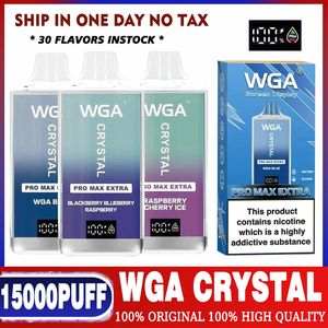 WGA Crystal Pro Max Extra 15000 Puffs Caneta Vape Descartável 12K 15K Puff Bar 2% Nicotina Pré-cheia E Cigarro com Tela de Exibição de Bateria Vapes Vaper puff 10000