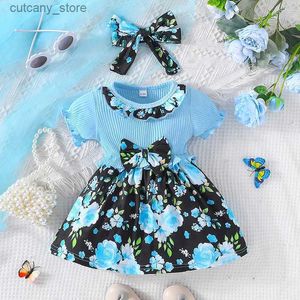 Vestidos da menina vestido para crianças 3-24 meses estilo coreano moda manga curta bonito floral princesa vestidos formais ootd para bebê recém-nascido menina l240311